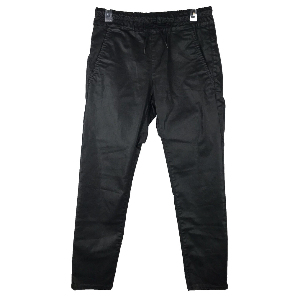 BEVY FLOG Shely High Rise Drawstring Pants Dark Green Black Pockets Size 28